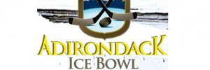 Adirondack ice bowl with the logo of a lake in winter with two crossed sticks and a puck in the middle