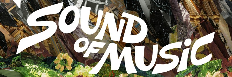 Sound of music written over a crazy background of different patterns